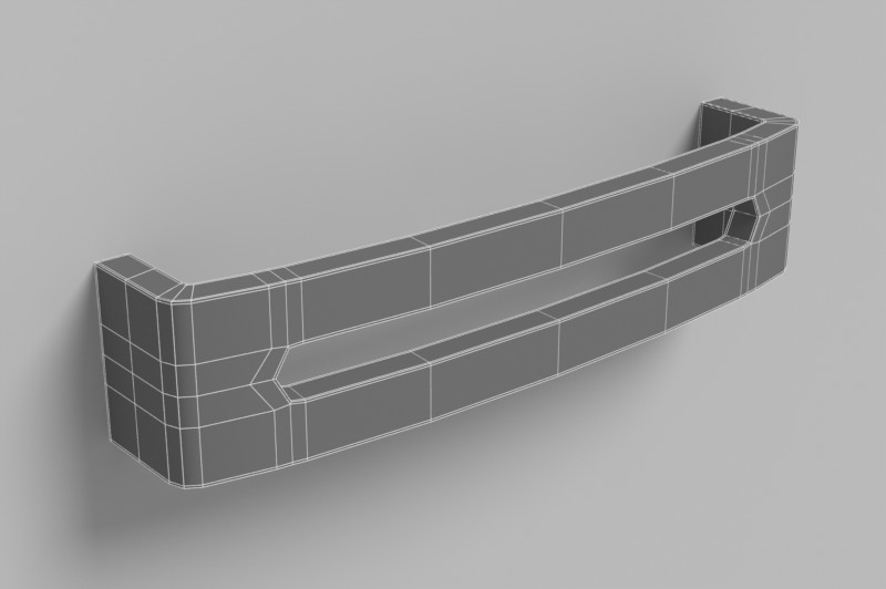 Wireframe view of furniture handle 3D model showing clean topology, edge flow, and structured geometry for precise modeling and production use